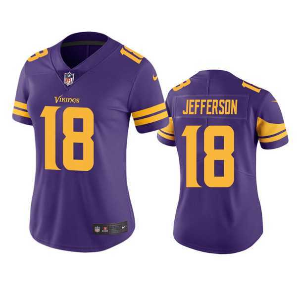 Womens Minnesota Vikings #18 Justin Jefferson Purple Limited Rush Stitched NFL Jersey->women nfl jersey->Women Jersey